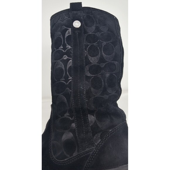 Coach Tulip Women's 5.5B Black Winter Suede Boot Fur Lined Buckle Signature Logo - Picture 9 of 16